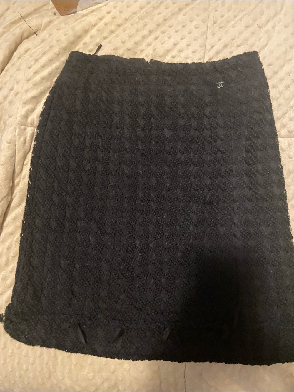Vintage CHANEL 2005 Cruise Collection (05C) Bouclé A-Line Skirt with CC Charm